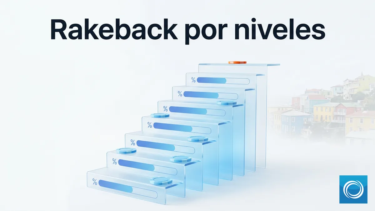 Escalera de niveles de rakeback en NordicBet con fichas azules y una ficha naranja